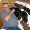 Bill shmoozes with 3 week old pups